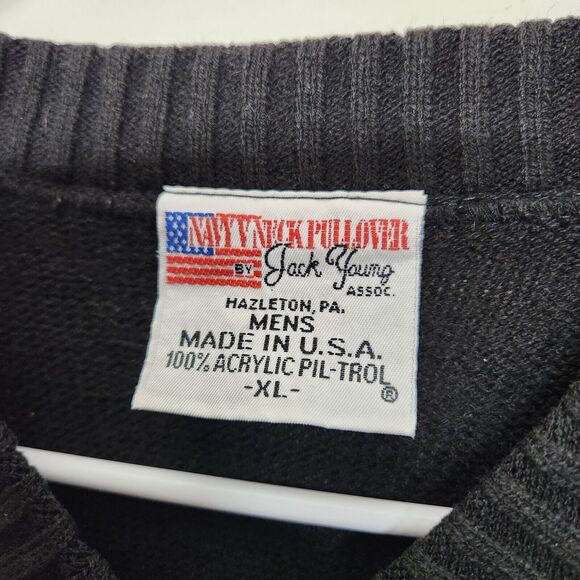 Navy V Neck Pullover By Jack Young Men's XL Black 100% Acrylic Sweater 1420 - Picture 5 of 9